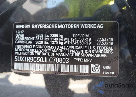2018 BMW X3 xDrive30I z USA, uszkodzony, nr VIN 5UXTR9C50JLC78803